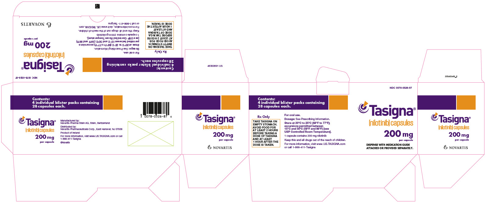 PRINCIPAL DISPLAY PANEL
								NDC 0078-0526-87
								Tasigna®
								(nilotinib) cápsulas
								200 mg por cápsula
								DISPENSAR CON LA GUÍA DE MEDICAMENTOS ADJUNTA O PROPORCIONADA POR SEPARADO.
								NOVARTIS
							