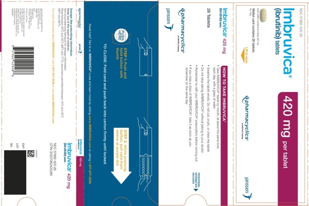 PRINCIPAL DISPLAY PANEL - 28 Tablet Blister Carton
NDC 57962-420-28
Imbruvica®
(ibrutinib) tablets
420 mg per tablet
Each tablet contains ibrutinib 420 mg
Wallet card contains 28 tablets
Rx Only
pharmacyclics®
An AbbVie Company
janssen
