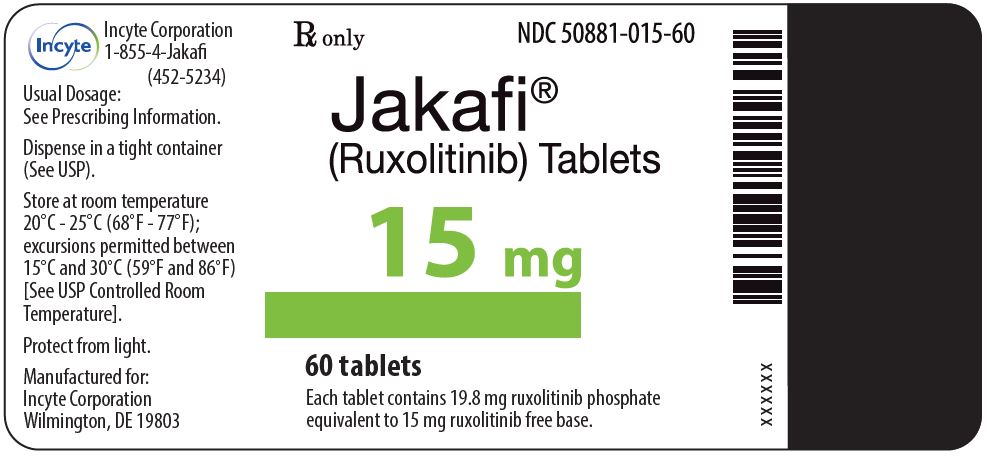 Jakafi (Ruxolitinib) 15mg Comprimidos - Etiqueta de frasco de 60 comprimidos