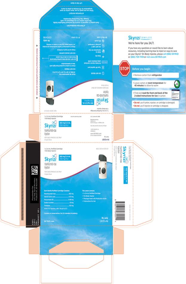 NDC 0074-1070-01 
1 x 2.4 mL Cartucho rellenable
Skyrizi®
Inyección de risankizumab-rzaa 
(360 mg/2.4 mL)
150 mg/mL
SOLO PARA USO SUBCUTÁNEO 
Dosis única
SKYRIZI.com
Sólo receta médica
abbvie

