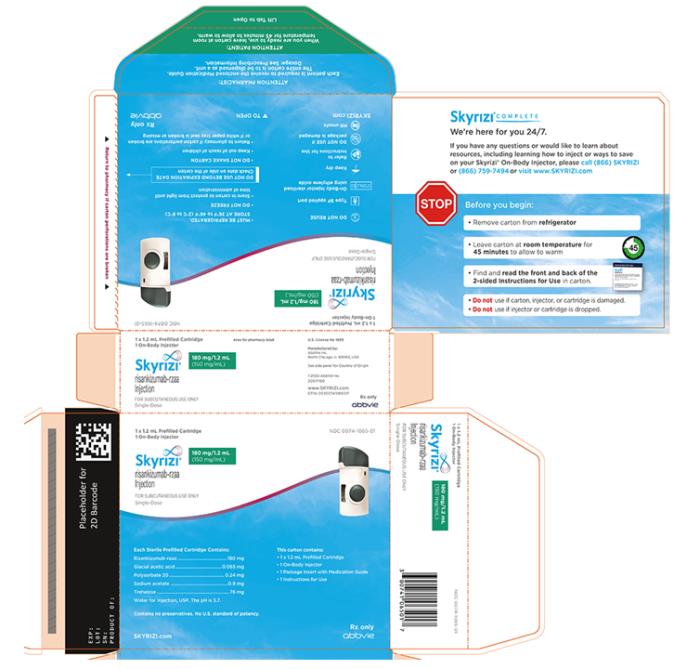 NDC 0074-1065-01 
1 cartucho precargado de 1,2 mL
1 inyector corporal
Skyrizi®
Inyección de risankizumab-rzaa 
(180 mg/1,2 mL)
150 mg/mL
SOLO PARA USO SUBCUTÁNEO
Dosis única
SKYRIZI.com
Sólo con receta médica
abbvie

