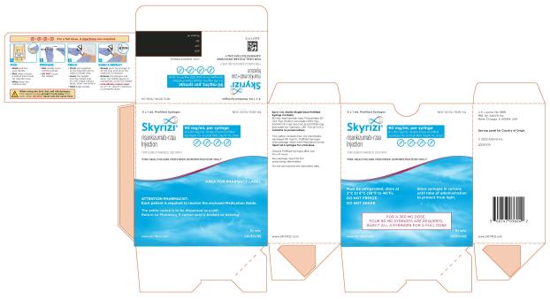 NDC 0074-7036-04
4 x 1 mL Prefilled Syringes
Skyrizi®
risankizumab-rzaa Injection 
90 mg/mL per syringe
4 x 90 mg/mL Single-Dose Prefilled
Syringes for a total 360 mg/4 mL dose
FOR SUBCUTANEOUS USE ONLY
FOR HEALTHCARE PROVIDER ADMINISTRATION ONLY
ATTENTION PHARMACIST:
Each patient is required to receive the enclosed Medication Guide. 
The entire carton is to be dispensed as a unit. 
Return to Pharmacy if carton seal is broken or missing. 
www. SKYRIZI.com
Rx Only
Abbvie
